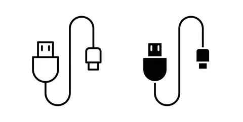 USB cable icon symbol, outline icons Stock Illustration