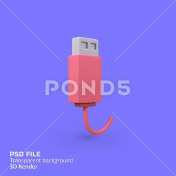 Usb cable isolated 3d render icon illustration PSD Template
