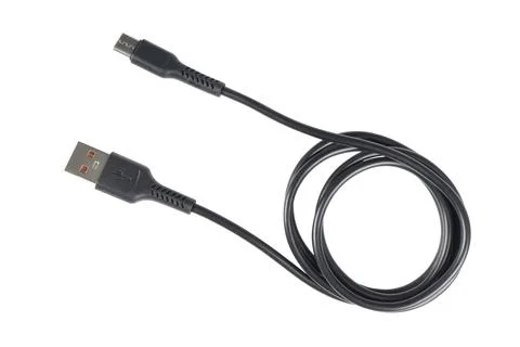 USB cable isolated on white background. Mobile phone charging cable. Black .. Stock Photos