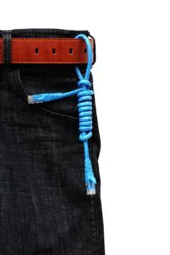 Usb cable on jeans background Stock Photos