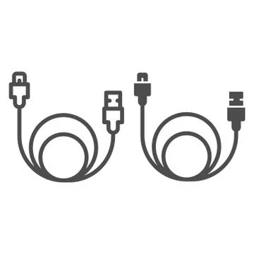Usb cable line and solid icon, smartphone equipment concept, wire for data Stock Illustration