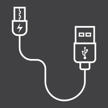 USB cable line icon, connector and charger 스톡 일러스트