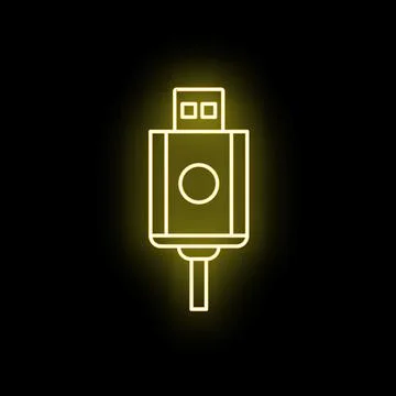 Usb cable plug connector yellow neon icon Stock Illustration