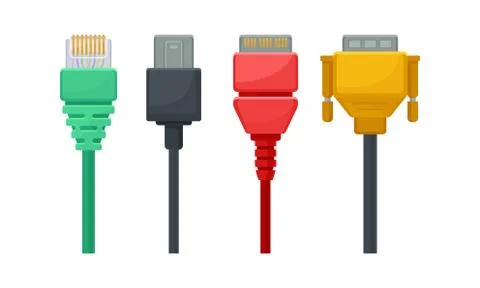 USB Cable Plugs Isolated on White Background Vector Set Stockillustratie