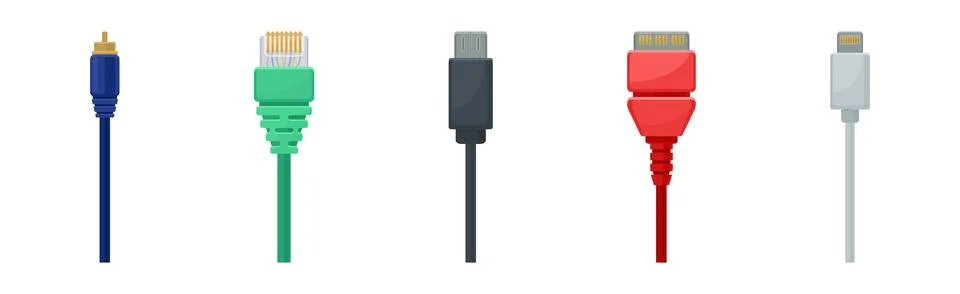 USB Cable Plugs Isolated on White Background Vector Set Illustrazione stock