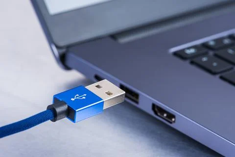 Usb cable ready to connection to laptop 스톡 사진
