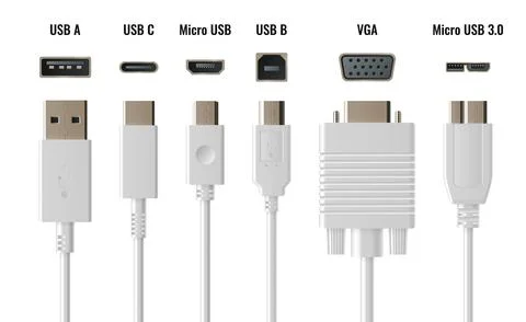 USB cable set with multiple connector types Stock Illustration