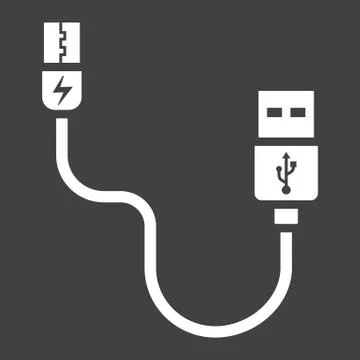 USB cable solid icon, connector and charger 스톡 일러스트