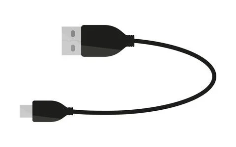 Usb cable type c lightning cord mini black flat Stock Illustration
