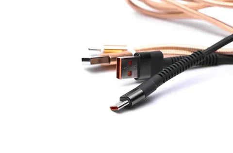 Usb cable with various connectors on a white background Stock Photos