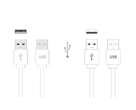 USB cable vector illustration. data transfer and charger cord. USB icon set and Stock Illustration