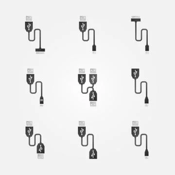USB cables black vector icons Stock Illustration