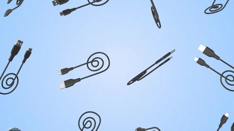 USB Cables Falling on a Light Background. Type C Smartphone Charging Cable. 4K Stock Footage 293478650