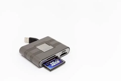 Usb card reader and memory card compact flash 32 GB Stock Photos