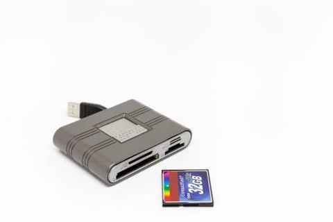 Usb card reader and memory card compact flash 32 GB Stock Photos