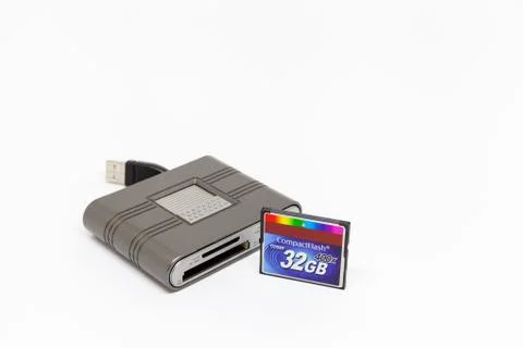 Usb card reader and memory card compact flash 32 GB Stock Photos