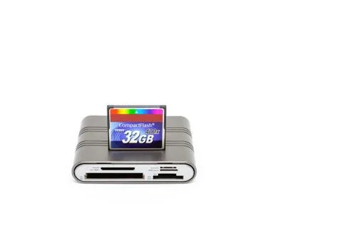 Usb card reader and memory card compact flash 32 GB Stock Photos