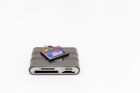 Usb card reader and memory card compact flash 32 GB Stock Photos
