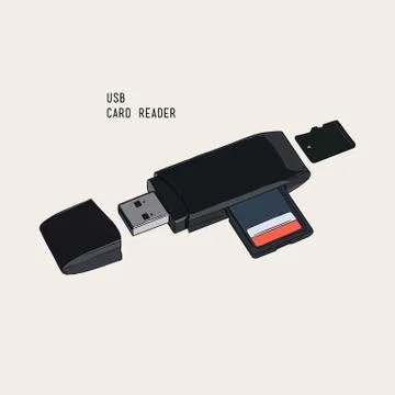 USB card reader , , hand draw sketch vector. Stock Illustration