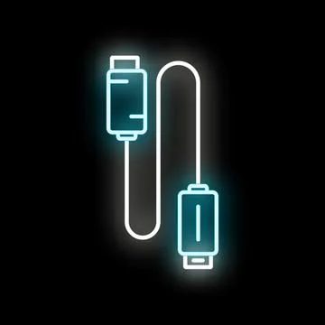 Usb charging cable in glowing neon outline Stock Illustration