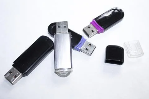 USB computer flash cards memory on white background Stock Photos