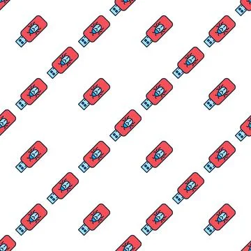 USB with Computer Virus vector portable device colored seamless pattern Stockillustratie