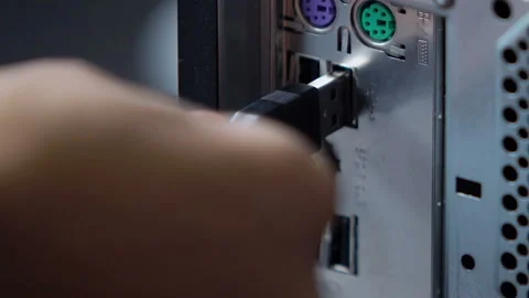 USB connected to mother board, computer maintenance, outdated wired technologies Stock Footage 97559770