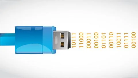 Usb connection and binary data. illustration Stock Illustration