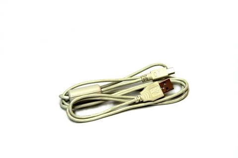 A USB connection cable with device and computer connection ends isolated on w Stock Photos