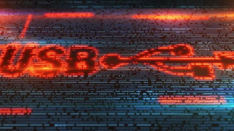 USB connection symbol displayed on the computer screen with program code Stock Footage 311415066