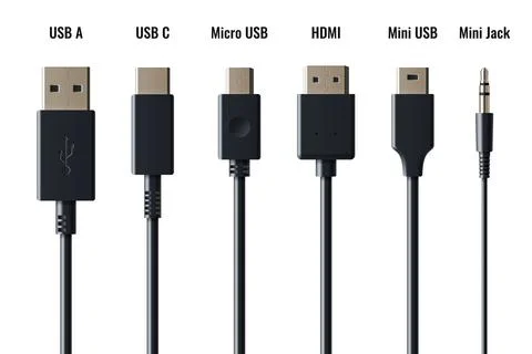 USB connector collection with various cable types Stock Illustration