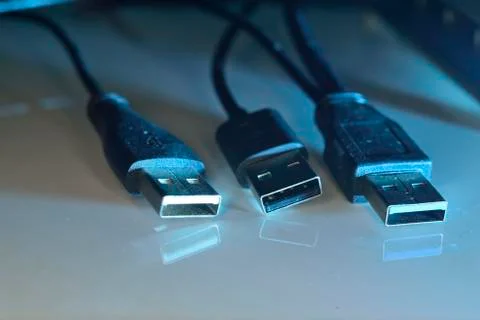 Usb connectors on wire Stock Photos