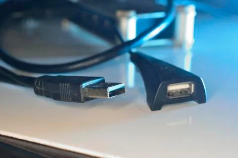 Usb connectors on wire Stock Photos