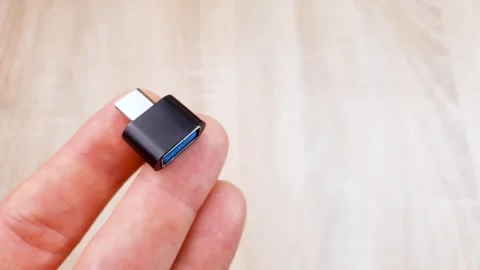USB-C,USB type-c adapter. Adapter for USB flash drive, cable, connection. Stock Footage 281209075