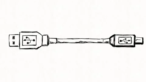 USB Data Cable and Connectors Hand Drawn Animation Stock Footage 341863598