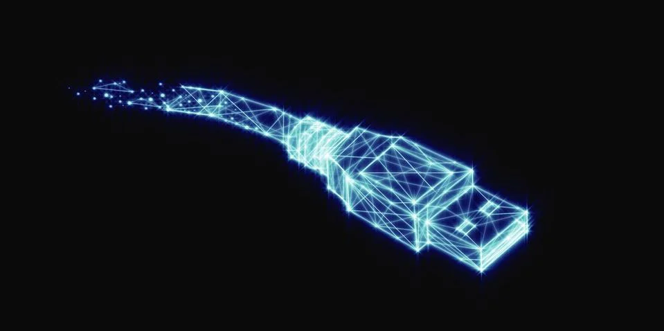 USB data cable one line drawing .Technological concept .Computer wire. illust Stock Illustration