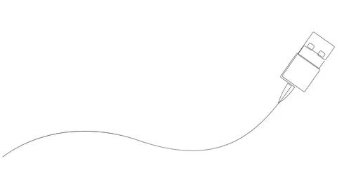 USB data cable one line drawing. Continuous single line technological concept Stock Illustration