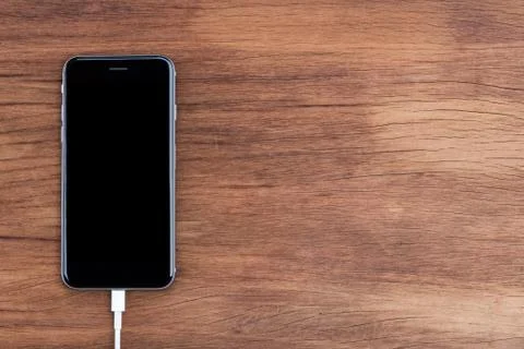 Usb data connect to phone on top view Stock Photos