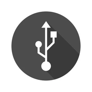 USB Data Connection Symbol Round Shadow Icon Isolated Vector Stock Illustration