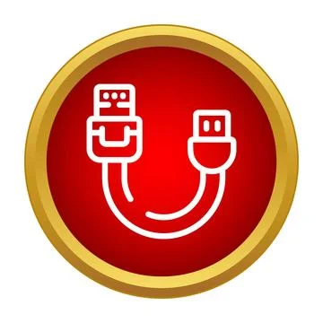 Usb data transfer cable icon on red button Stock Illustration