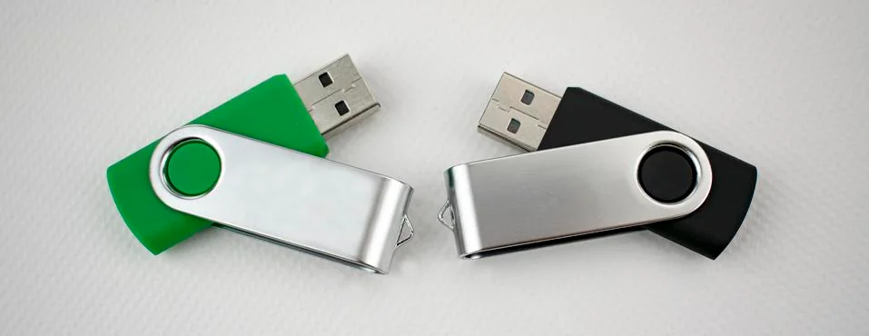USB devices for data storage made of metal and plastic elements Stock Photos