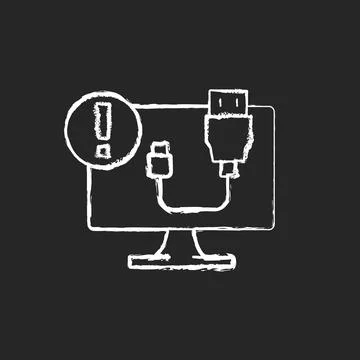 USB does not work chalk white icon on black background Stock Illustration