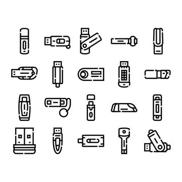 Usb drive and memory stick devices collection Stock Illustration