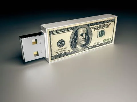 Usb drive with dollar note Stock Photos