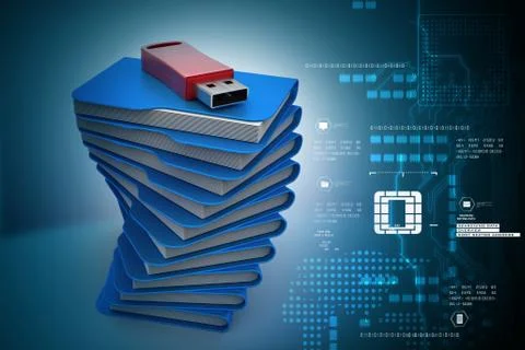 Usb drive with file folder 库存插图