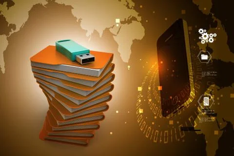 Usb drive with file folder Stock Illustration