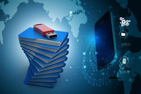 Usb drive with file folder Stock Illustration