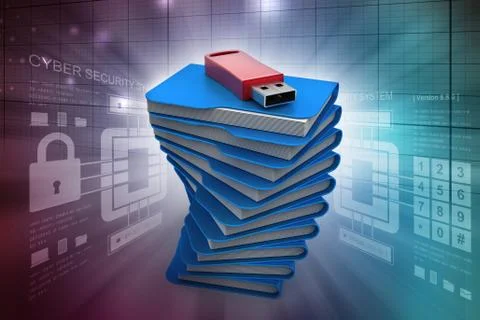 Usb drive with file folder Stock Illustration