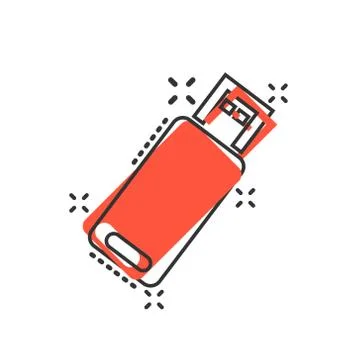 Usb drive icon in comic style. Flash disk vector cartoon illustration on whit Stockillustratie