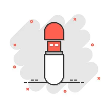 Usb drive icon in comic style. Flash disk vector cartoon illustration on whit Stockillustratie